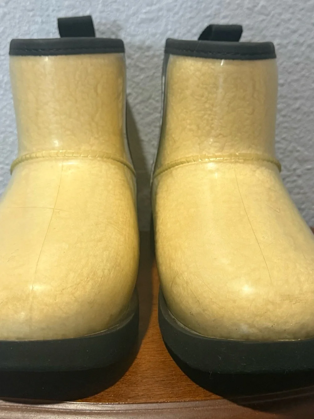 UGG Cream Shearling Short Rain Boot with Black Trim